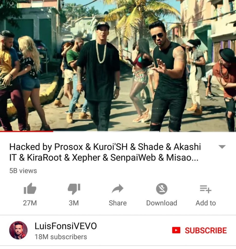 Youtube restablece el vídeo de 'Despacito' tras ser hackeado