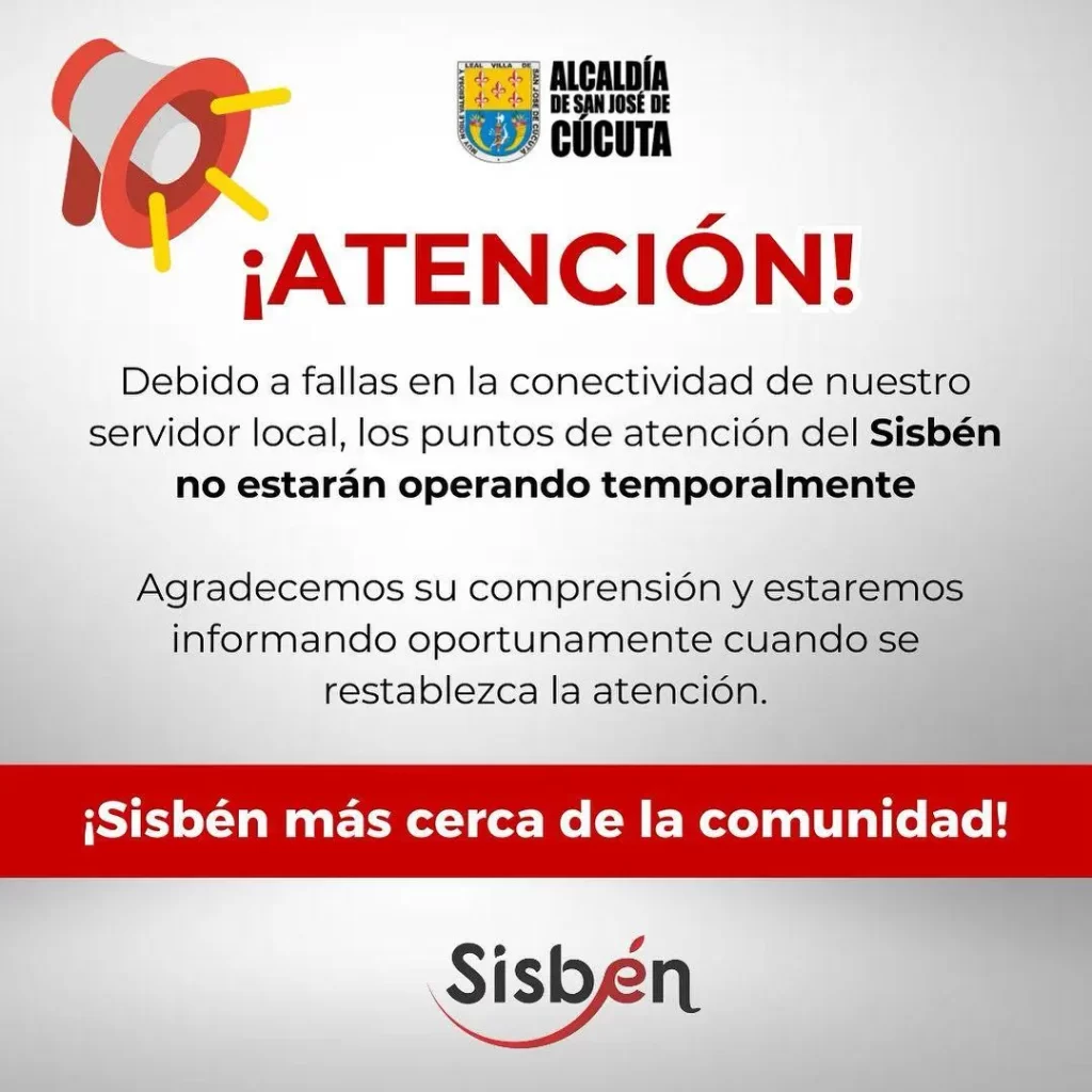 Suspensión Temporal de Atención del Sisbén en Cúcuta por Fallas Técnicas