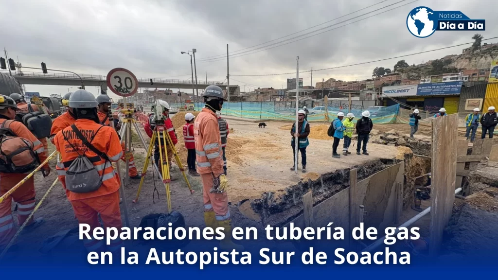 Reparaciones en tubería de gas en la Autopista Sur de Soacha